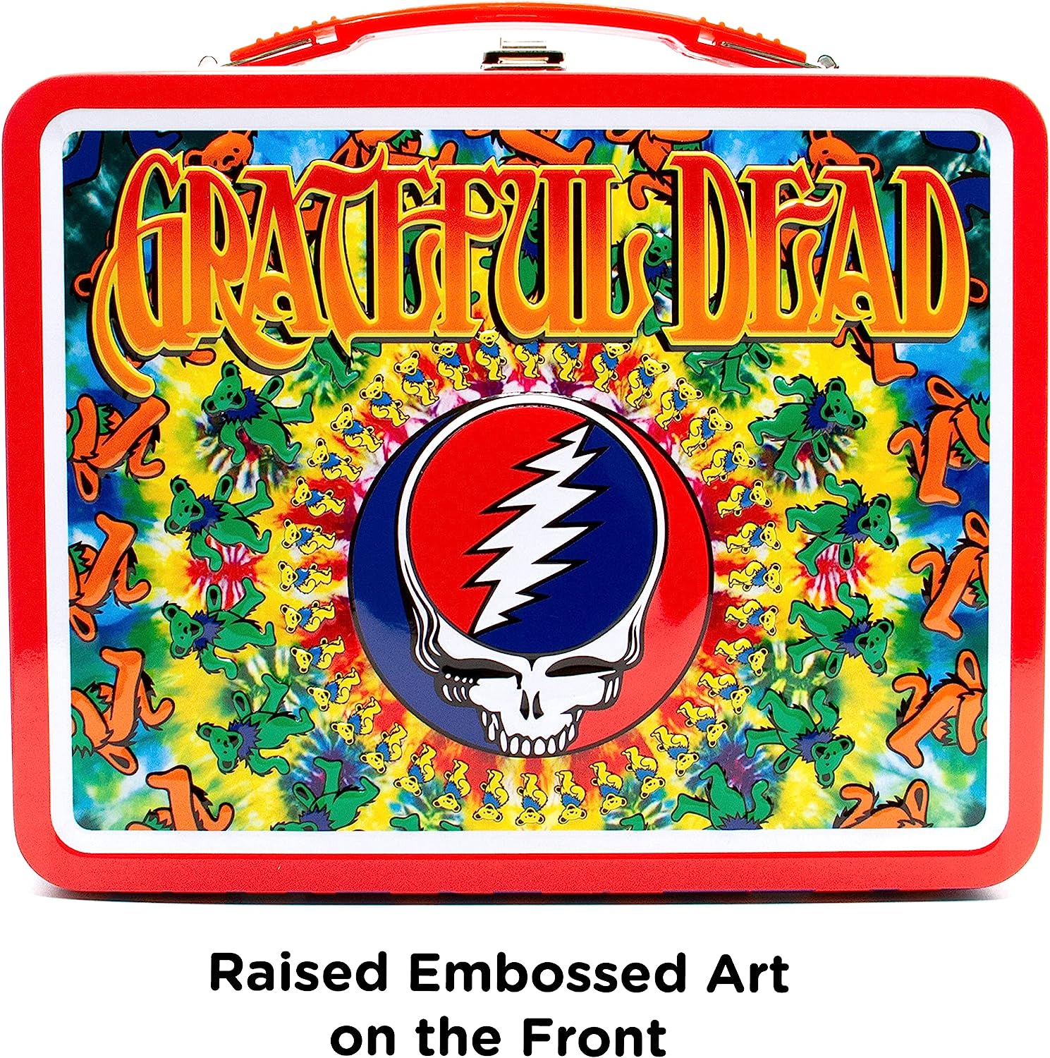 AQUARIUS Grateful Dead Fun Box – Robusta scatola di latta con manico in plastica e copertina frontale in rilievo, licenza ufficiale Grateful Dead Merchandise e regalo da collezione per bambini