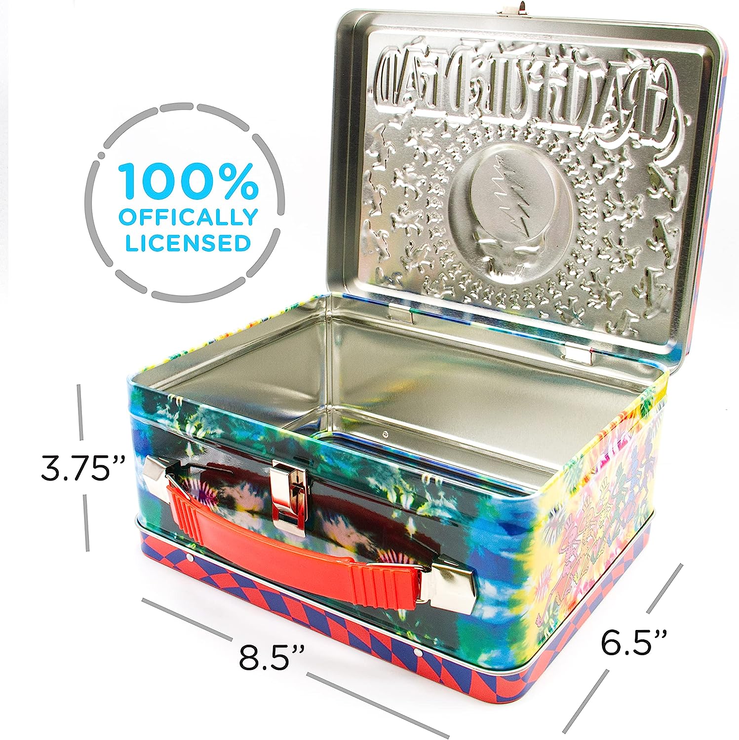 AQUARIUS Grateful Dead Fun Box – Robusta scatola di latta con manico in plastica e copertina frontale in rilievo, licenza ufficiale Grateful Dead Merchandise e regalo da collezione per bambini