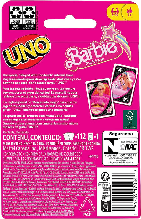 Mattel Games UNO Barbie The Movie - Juego de Cartas Familiar a Partir de +7 años , Ilustraciones de la pelicula de Barbie (Mattel HPY59