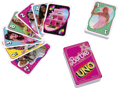 Mattel Games UNO Barbie The Movie - Juego de Cartas Familiar a Partir de +7 años , Ilustraciones de la pelicula de Barbie (Mattel HPY59