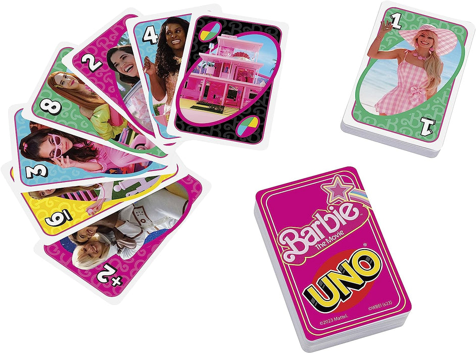 Mattel Games UNO Barbie The Movie - Juego de Cartas Familiar a Partir de +7 años , Ilustraciones de la pelicula de Barbie (Mattel HPY59