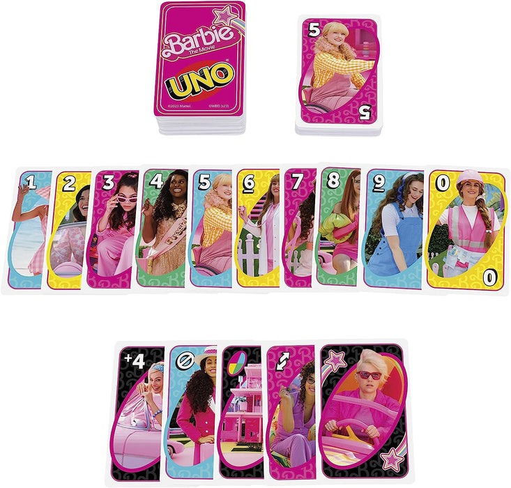 Mattel Games UNO Barbie The Movie - Juego de Cartas Familiar a Partir de +7 años , Ilustraciones de la pelicula de Barbie (Mattel HPY59