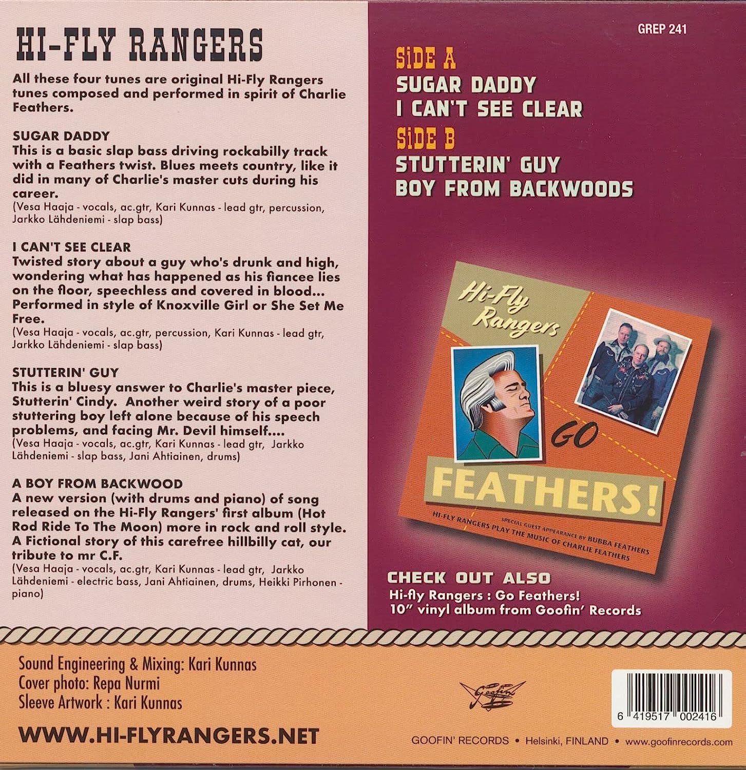 Hi-Fly Rangers Performing Songs Inspired By Charlie Feathers (7inch, 45rpm, EP