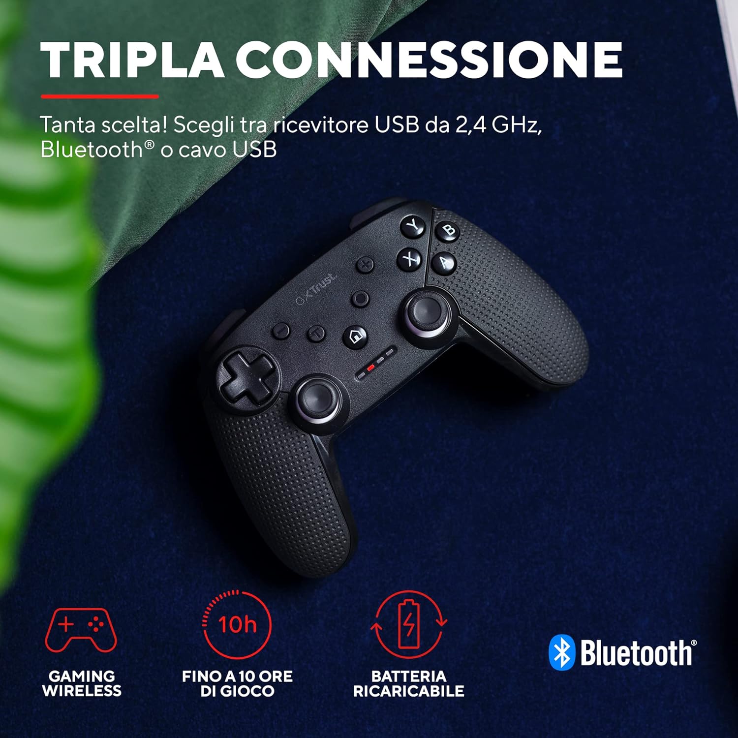 Trust Gaming GXT 542 Muta Wireless Controller, 75% Recycled Materials, Bluetooth / 2.4GHz / USB, Rechargeable Battery, Nintendo Switch Controller, Gamepad for PC, Console, iOS, Android, Windows