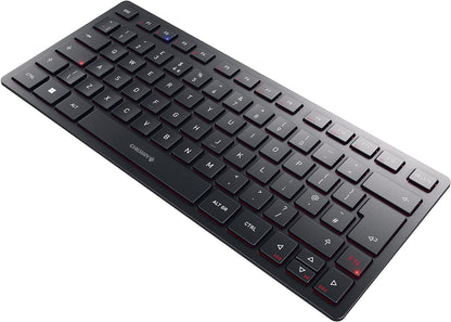 CHERRY KW 9200 MINI, compact multi-device keyboard for up to 4 devices, British layout (QWERTY), choice of connection via Bluetooth®, RF or cable, rechargeable, black