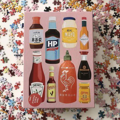 Saucy / 1,000 Piece Jigsaw Puzzle for Adults from Happily featuring classic condiments - gift for foodies
