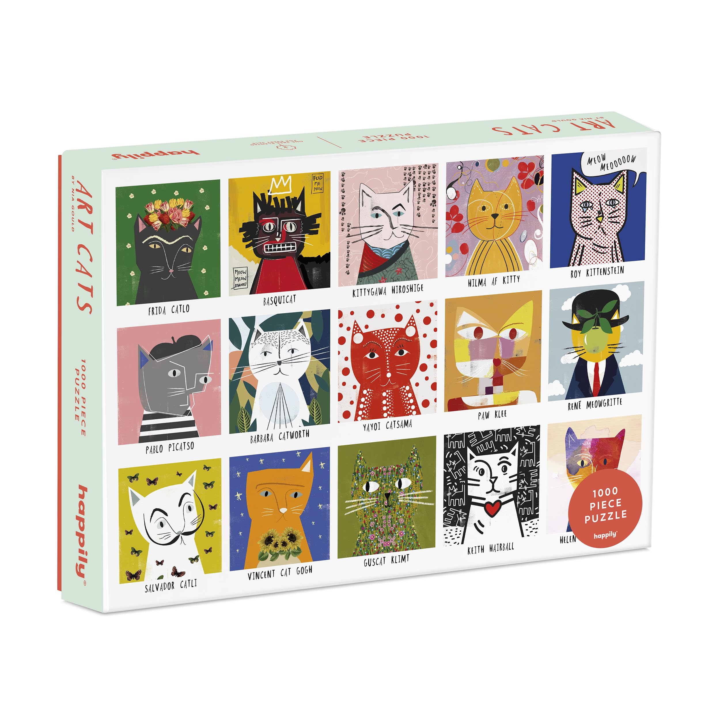Art Cats / 1,000 Piece adult Jigsaw Puzzle for Adults/Happily Puzzles/cat themed illustration/Nia Gould/Adult jigsaw puzzle/cat jigsaw puzzle 1000 / Gift for cat lovers/Mum Gift