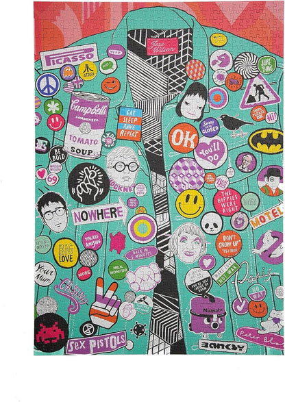 Pinned / 1,000 piece adult Jigsaw Puzzle for Adults from Happily featuring an illustration of pins & badges