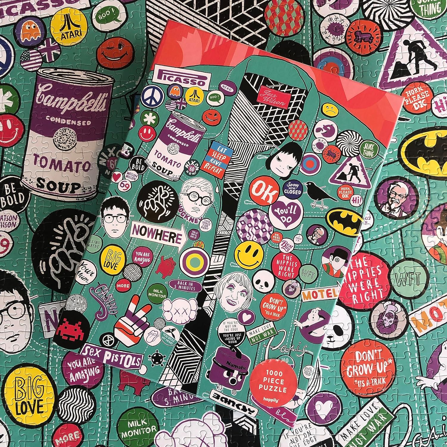 Pinned / 1,000 piece adult Jigsaw Puzzle for Adults from Happily featuring an illustration of pins & badges