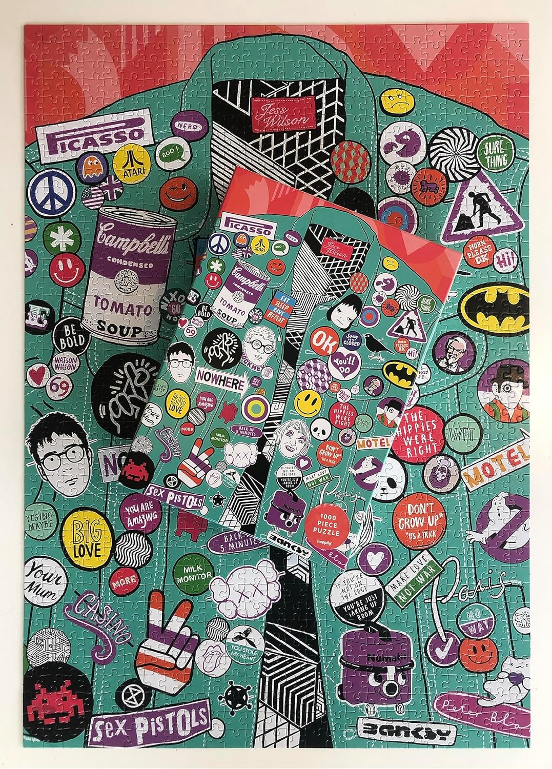 Pinned / 1,000 piece adult Jigsaw Puzzle for Adults from Happily featuring an illustration of pins & badges