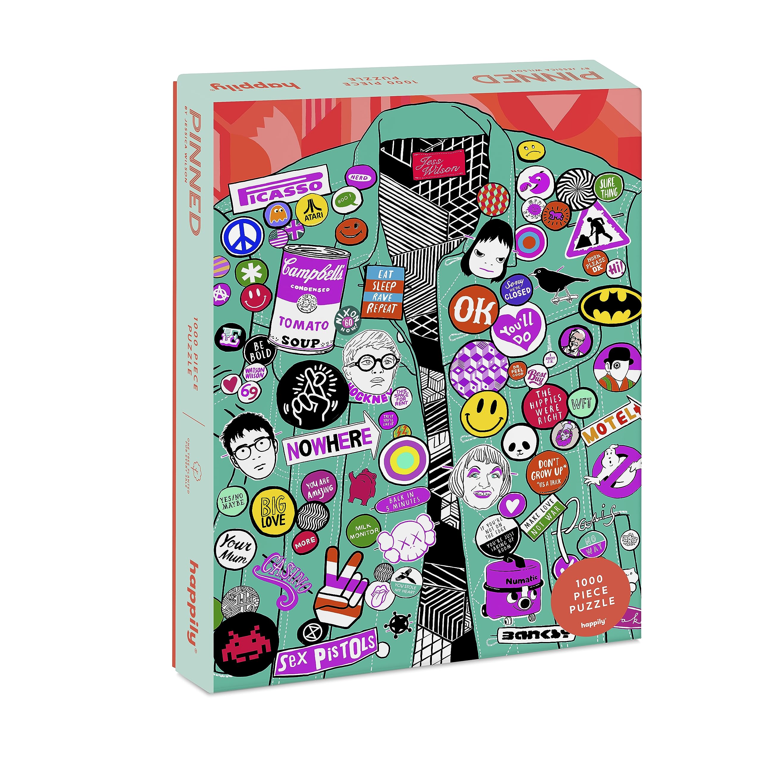 Pinned / 1,000 piece adult Jigsaw Puzzle for Adults from Happily featuring an illustration of pins & badges