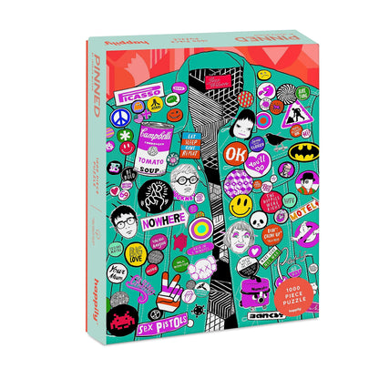 Pinned / 1,000 piece adult Jigsaw Puzzle for Adults from Happily featuring an illustration of pins & badges