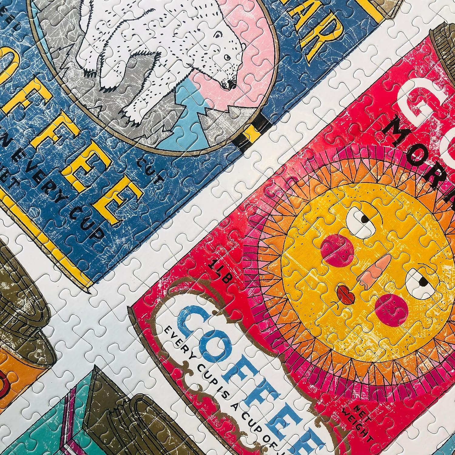Hot Stuff / 1,000 Piece Jigsaw Puzzle for Adults from Happily featuring an illustrations of vintage coffee & tea tins by Charlotte Farmer