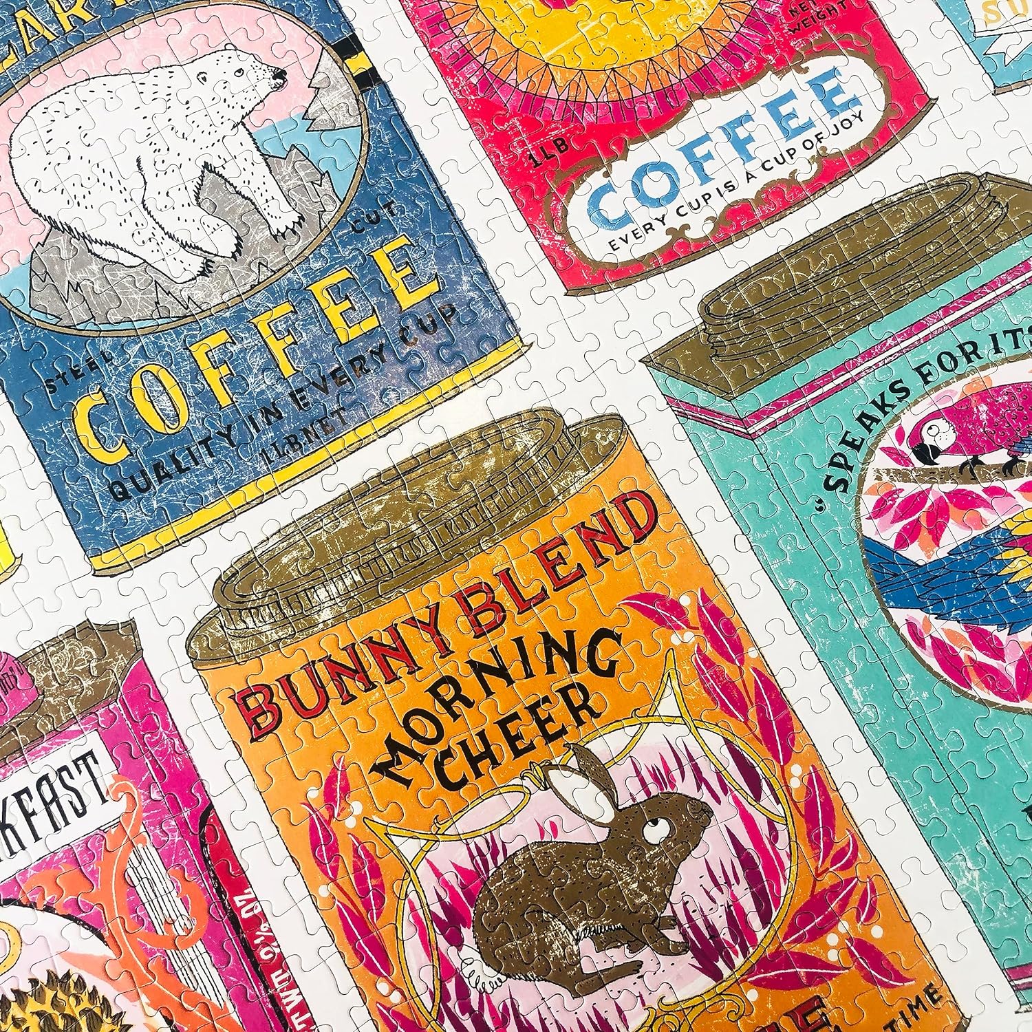 Hot Stuff / 1,000 Piece Jigsaw Puzzle for Adults from Happily featuring an illustrations of vintage coffee & tea tins by Charlotte Farmer