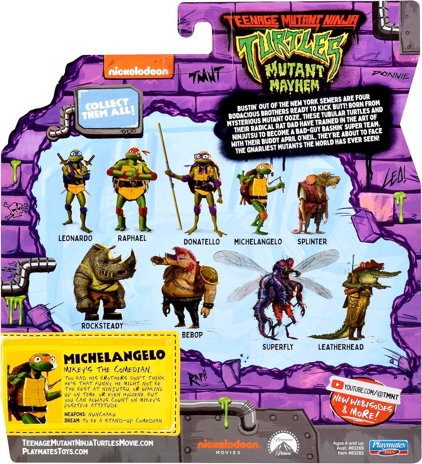 Teenage Mutant Ninja Turtles 83283CO Michaelangelo Mutant Mayhem 4.25-Inch Michelangelo Basic Action Figure. Ideal Present for Boys 4 to 7 Years and TMNT Fans, Black