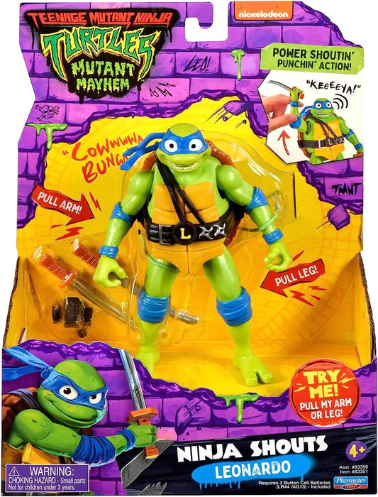 Teenage Mutant Ninja Turtles: Mutant Mayhem 5.5-Inch Leonardo Deluxe Ninja Shouts Figure. Ideal present for boys 4 to 7 years and TMNT fans!