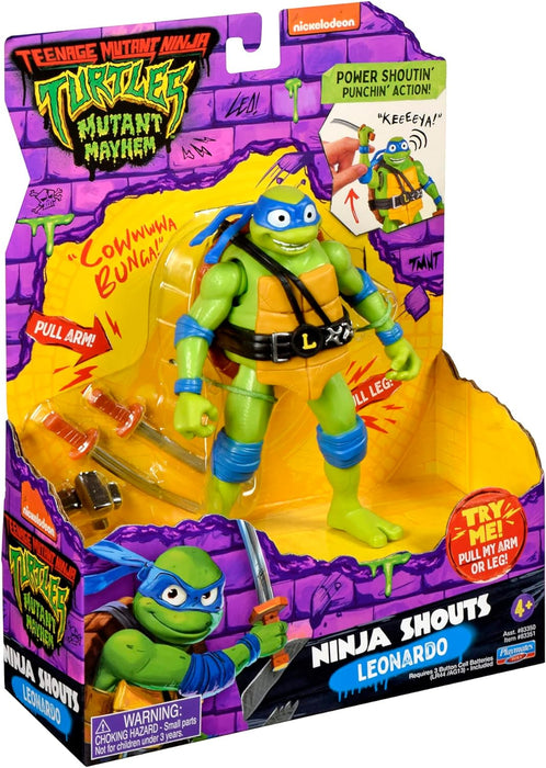 Teenage Mutant Ninja Turtles: Mutant Mayhem 5.5-Inch Leonardo Deluxe Ninja Shouts Figure. Ideal present for boys 4 to 7 years and TMNT fans!