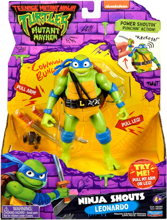 Teenage Mutant Ninja Turtles: Mutant Mayhem 5.5-Inch Leonardo Deluxe Ninja Shouts Figure. Ideal present for boys 4 to 7 years and TMNT fans!