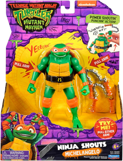 Teenage Mutant Ninja Turtles: Mutant Mayhem 5.5-Inch Michelangelo Deluxe Ninja Shouts Figure. Ideal present for boys 4 to 7 years and TMNT fans!
