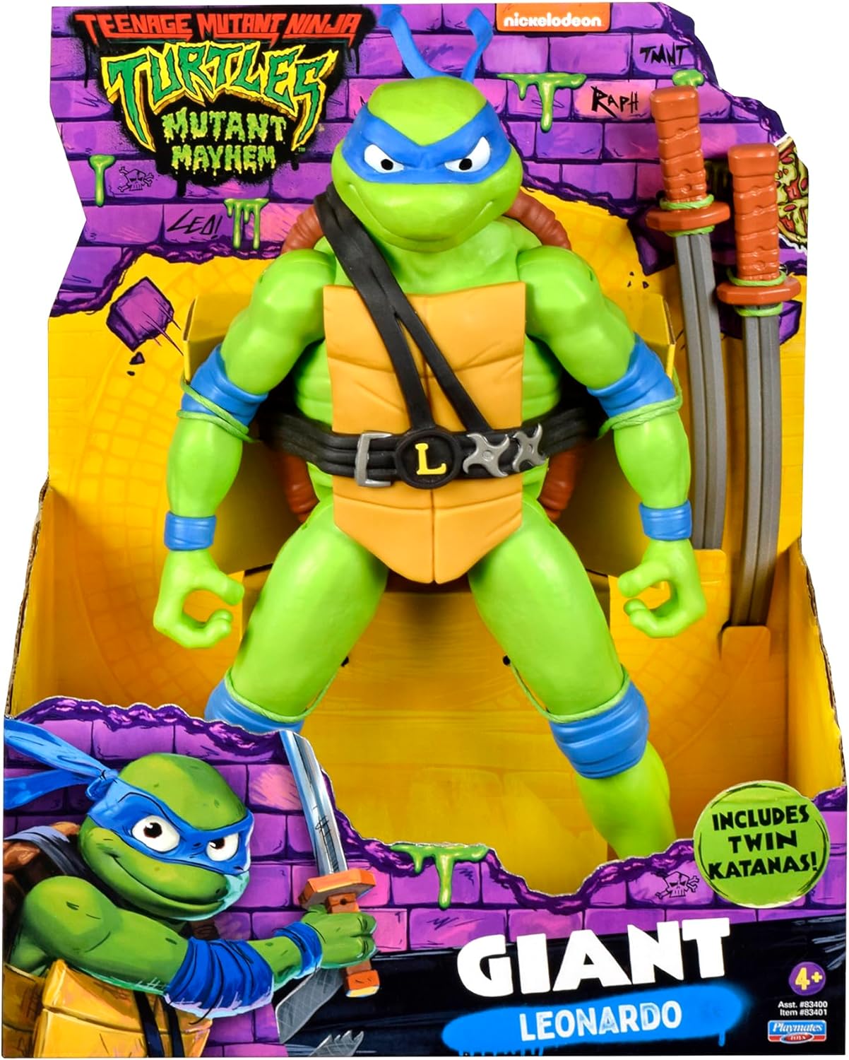 Teenage Mutant Ninja Turtles 83401CO Mutant Mayhem Giant Leonardo 12-Inch Action Figure. Ideal Present for Boys 4 to 7 Years and TMNT Fans, Black