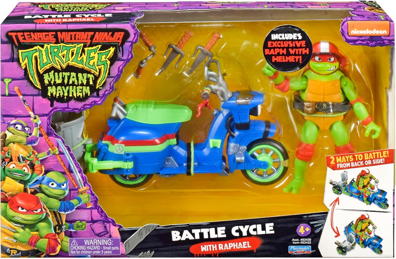 Teenage Mutant Ninja Turtles 83432CO Mutant Mayhem - Ciclo de Batalla con Figura Exclusiva de Raphael. Regalo Ideal para niños de 4 a 7 años y fanáticos de TMNT