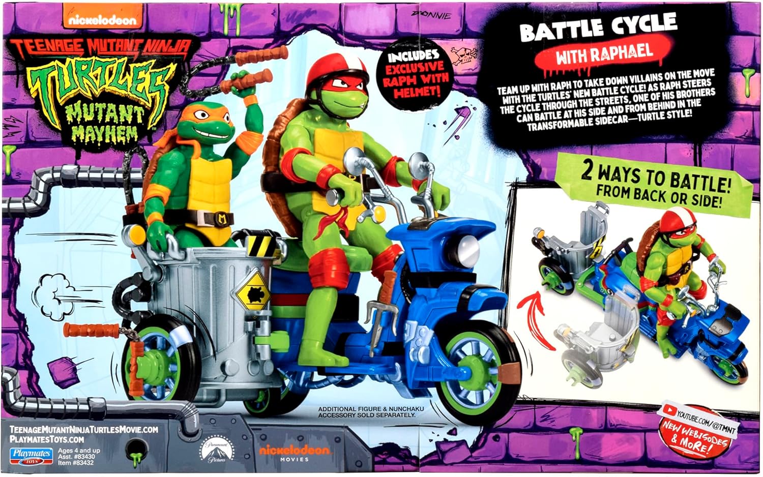 Teenage Mutant Ninja Turtles 83432CO Mutant Mayhem - Ciclo de Batalla con Figura Exclusiva de Raphael. Regalo Ideal para niños de 4 a 7 años y fanáticos de TMNT