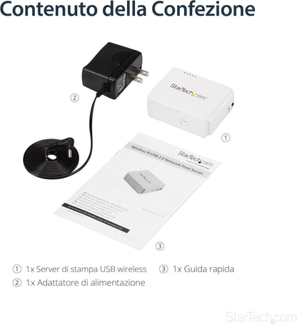 StarTech.com 1 Port USB Wireless N Network Print Server with 10/100 Mbps Ethernet Port - 802.11 b/g/n - Wireless USB 2.0 Print Server (PM1115UWEU