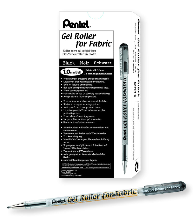 Gel Roller for Fabric, 1.0mm, Bold Lines, Permanent, Black Ink, Box of 12 (BN15-A