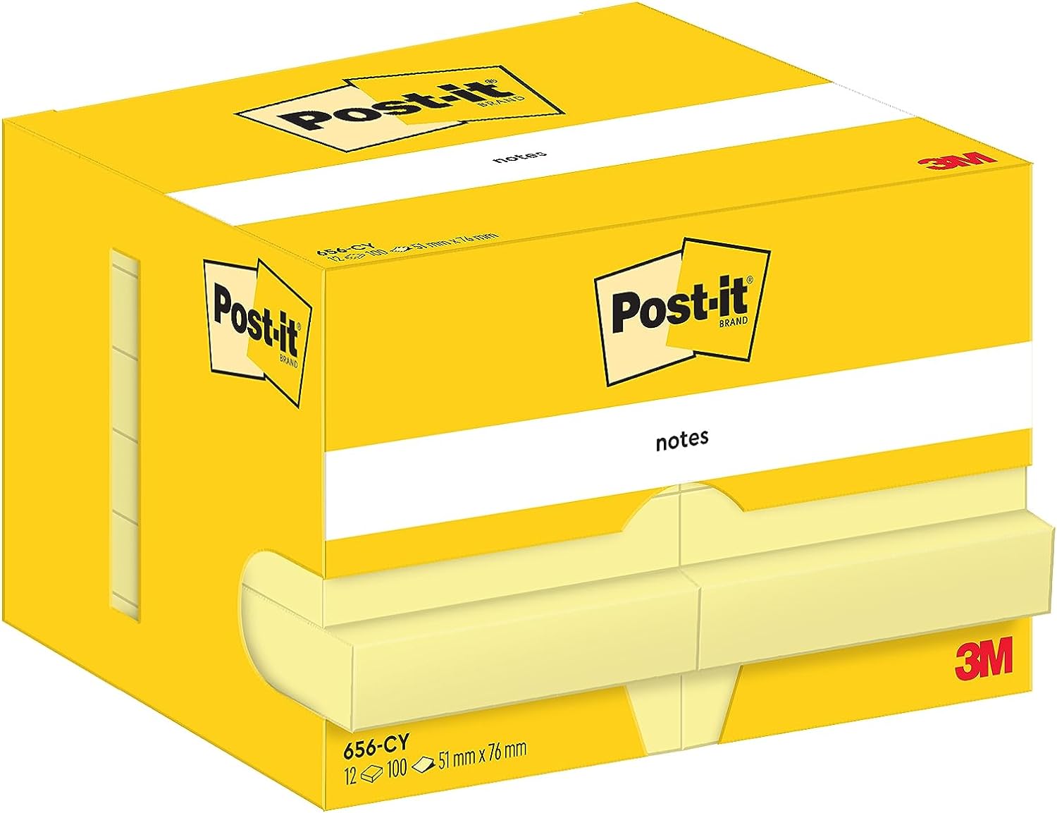 Post-it Notes Canary Yellow, Pack of 12 Pads, 100 Sheets per Pad, 76 mm x 102 mm, Yellow Color - Self-stick Notes For Note Taking, To Do Lists & Reminders