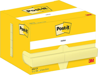 Post-it Notes Canary Yellow, Pack of 12 Pads, 100 Sheets per Pad, 76 mm x 102 mm, Yellow Color - Self-stick Notes For Note Taking, To Do Lists & Reminders