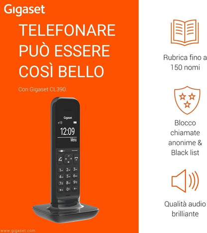 Gigaset CL390 - Telefono DECT - Funzione Black List e "Non disturbare" - Vivavoce - Ampio Display - Standard, Nero