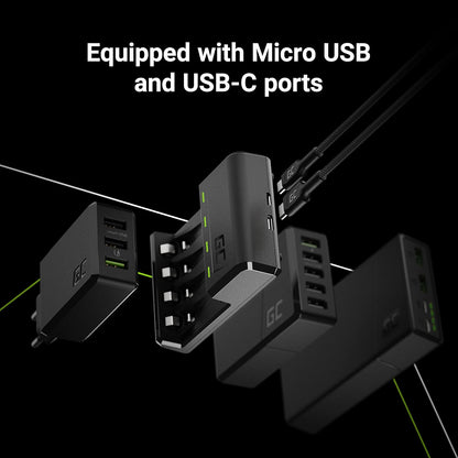 Green Cell VitalCharger Battery Charger with Micro USB and USB-C for NI-MH AA/AAA/R6/R03 Mignon Battery. 4-Channel Charging System - Charges from 1 to 4 AA or AAA Batteries, LED Signalling. Ladegerät