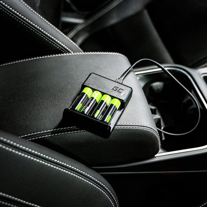 Green Cell VitalCharger Battery Charger with Micro USB and USB-C for NI-MH AA/AAA/R6/R03 Mignon Battery. 4-Channel Charging System - Charges from 1 to 4 AA or AAA Batteries, LED Signalling. Ladegerät