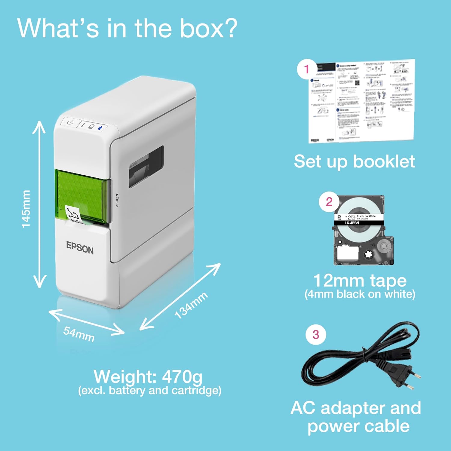 Epson LW-C410 LabelWorks stylish portable printer for home and office, compatible 50 tapes and prints up to 18mm width tapes and ribbon