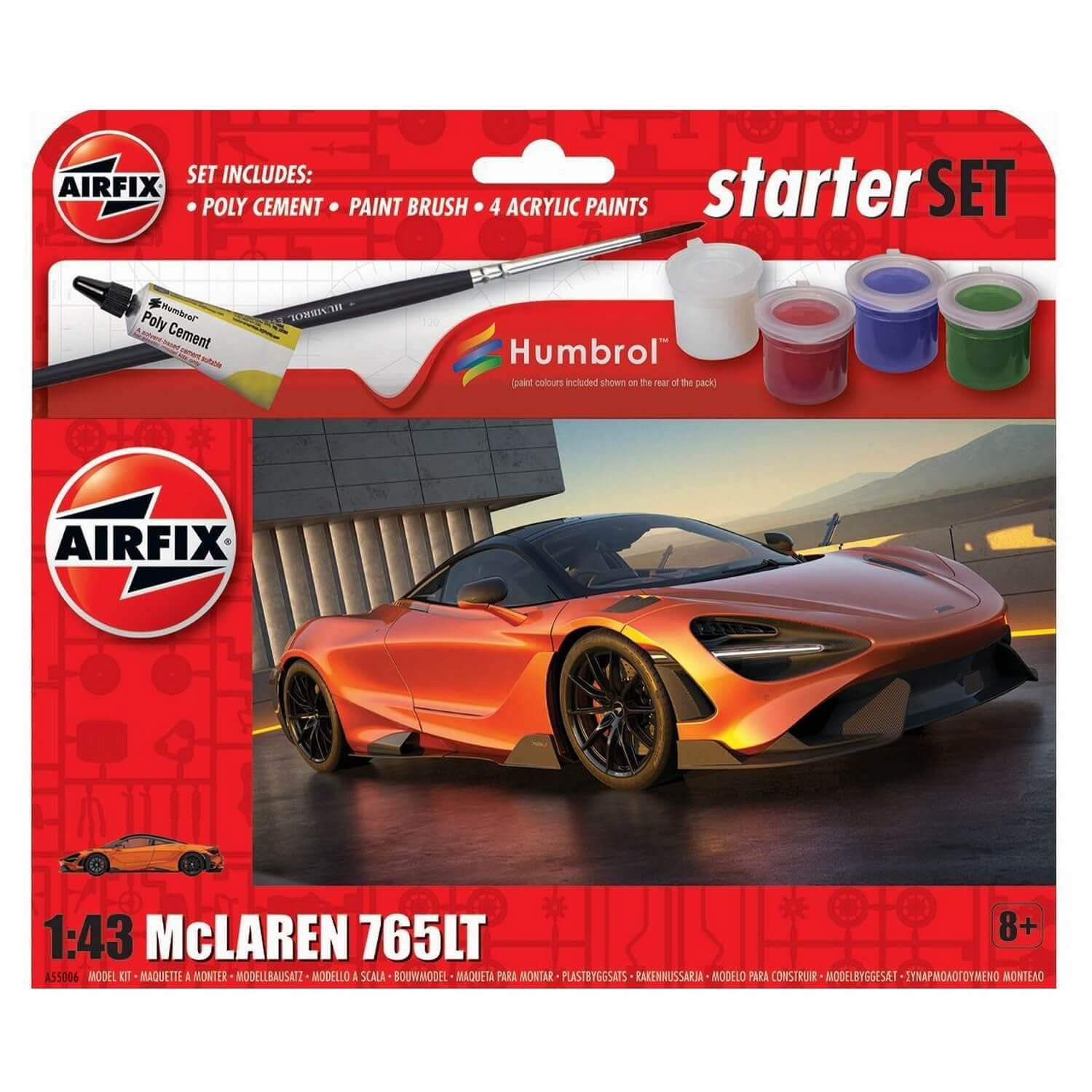 Airfix A55006 Starter Set - McLaren 765LT Plastic model making kit with paint