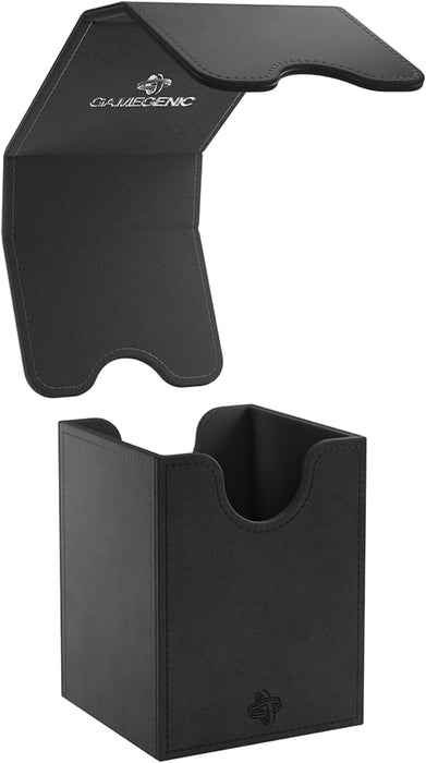 Squire 100+ XL Convertible Deck Box | Card Storage Box with Removable Cover Clips | Holds 100 Double-Sleeved Cards in Extra Thick Inner Card Sleeves | Black Color | Made by Gamegenic