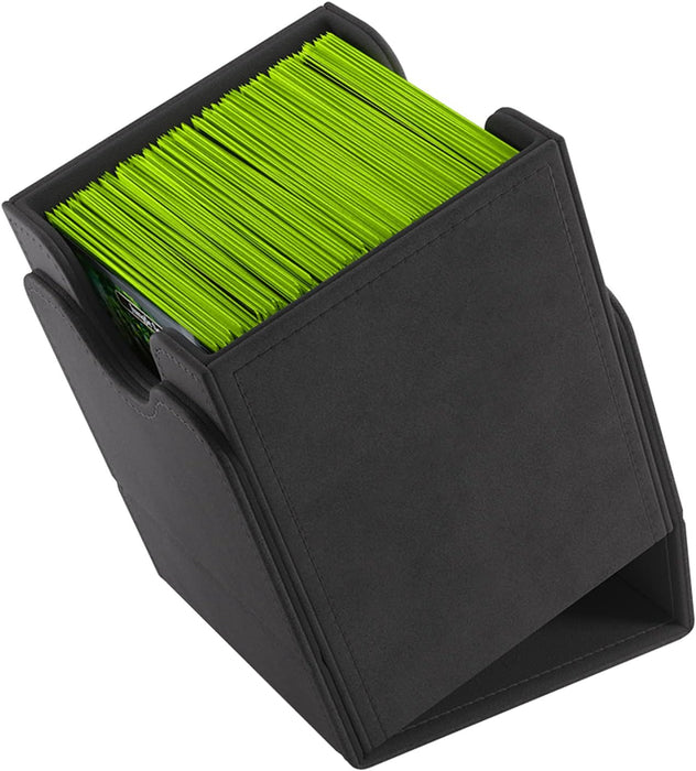 Squire 100+ XL Convertible Deck Box | Card Storage Box with Removable Cover Clips | Holds 100 Double-Sleeved Cards in Extra Thick Inner Card Sleeves | Black Color | Made by Gamegenic