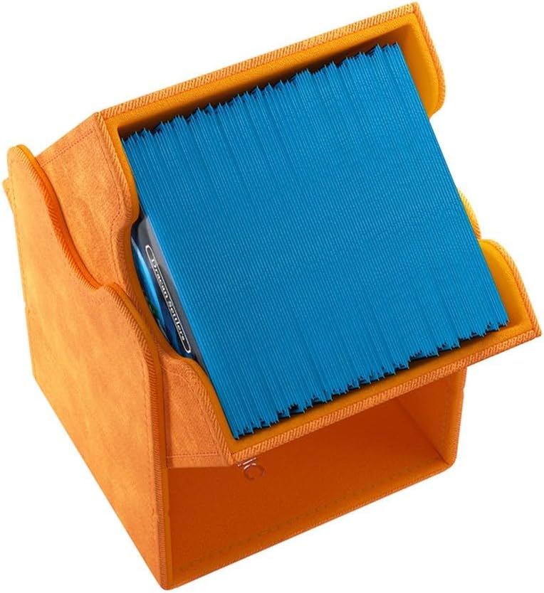 Gamegenic Squire 100+ XL Convertible Deck Box | Card Storage Box with Removable Cover Clips | Holds 100 Double-Sleeved Cards in Extra Thick Inner Card Sleeves | Orange Color | Made