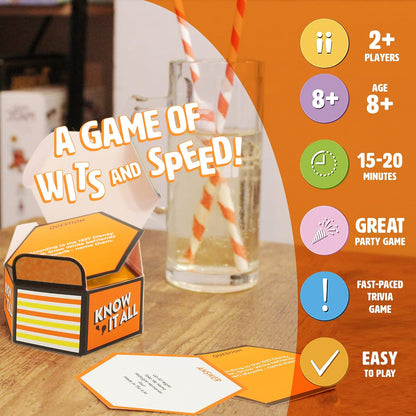 Ginger Fox - Know It All Fast-Paced Card Game. Games for Adults and Kids Ages 8 and Over. Use Your Wit and Speed to Correctly Answer Trivia Cards. Fun Family Games for Game Nights, Parties and More Kn