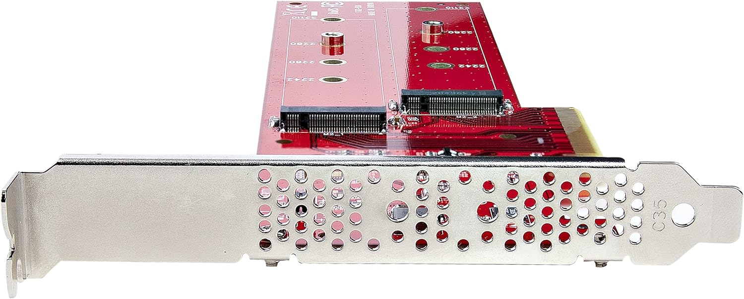 StarTech.com Dual M.2 PCIe SSD Adapter Card, PCIe x8 / x16 to Dual NVMe or AHCI M.2 SSDs, PCI Express 4.0, 7.8GBps/Drive, Bifurcation Required - Windows/Linux Compatible (DUAL-M2-PCIE-CARD-B