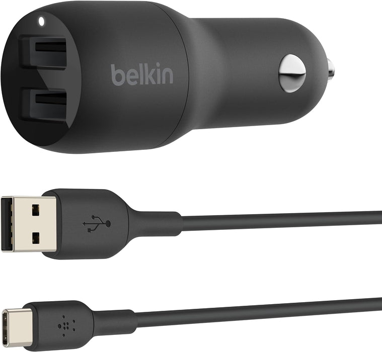 Belkin Dual USB Car Charger 24W (Boost Charge Dual Port Car Charger, 2-Port USB Car Charger) iPhone Car Charger, Android Car