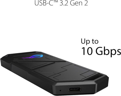 ROG Strix Arion M.2 NVMe SSD Enclosure-USB3.2 GEN2 Type-C, 10Gbps, Aura Sync RGB, USB-C to C Cable, Thermal Pads, PCIe 2280/2260/2242/2230 M key/B+M Key, Screwdriver-Free