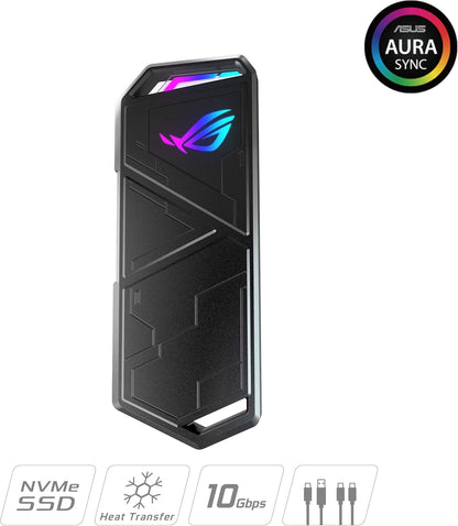 ROG Strix Arion M.2 NVMe SSD Enclosure-USB3.2 GEN2 Type-C, 10Gbps, Aura Sync RGB, USB-C to C Cable, Thermal Pads, PCIe 2280/2260/2242/2230 M key/B+M Key, Screwdriver-Free