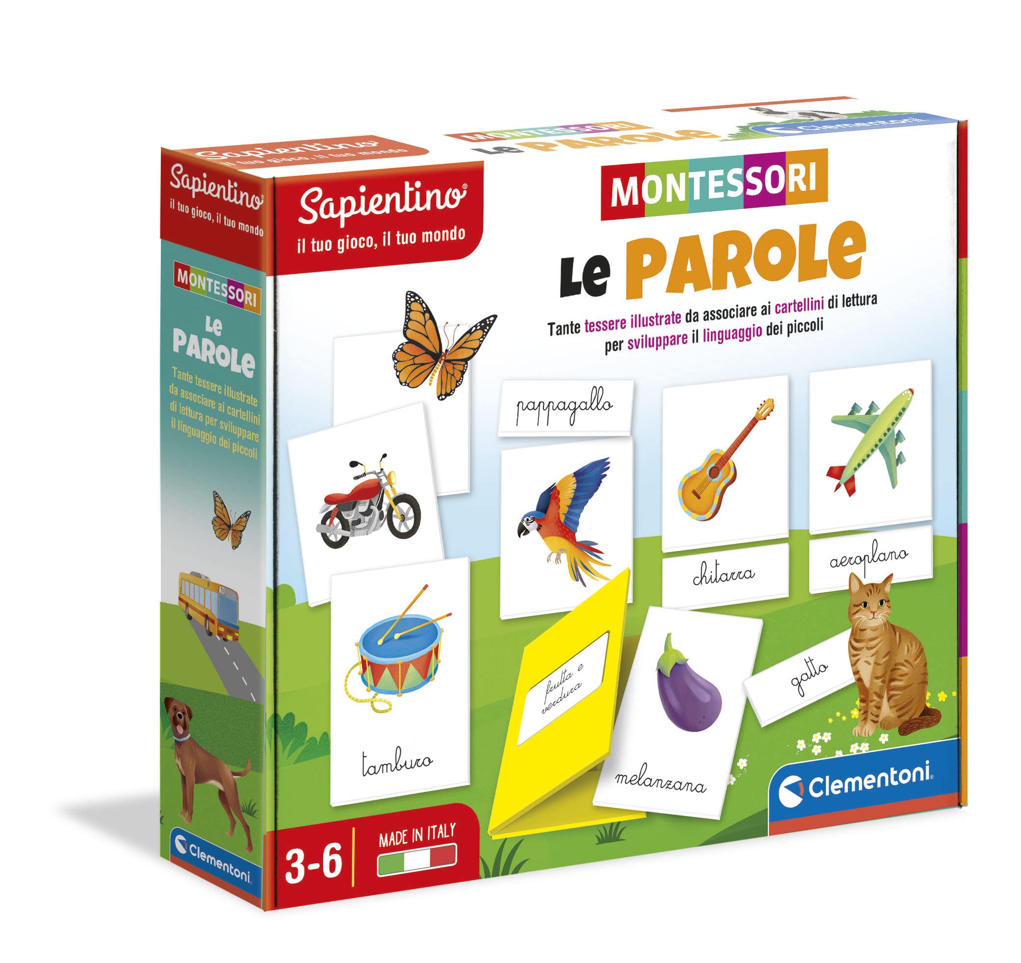 Clementoni- Sapientino Palabras Montessori 3 años, Juego Educativo para Aprender a Leer, Desarrollo lenguaje con método nomenclatura – Fabricado en Italia, Multicolor, Talla única (16362