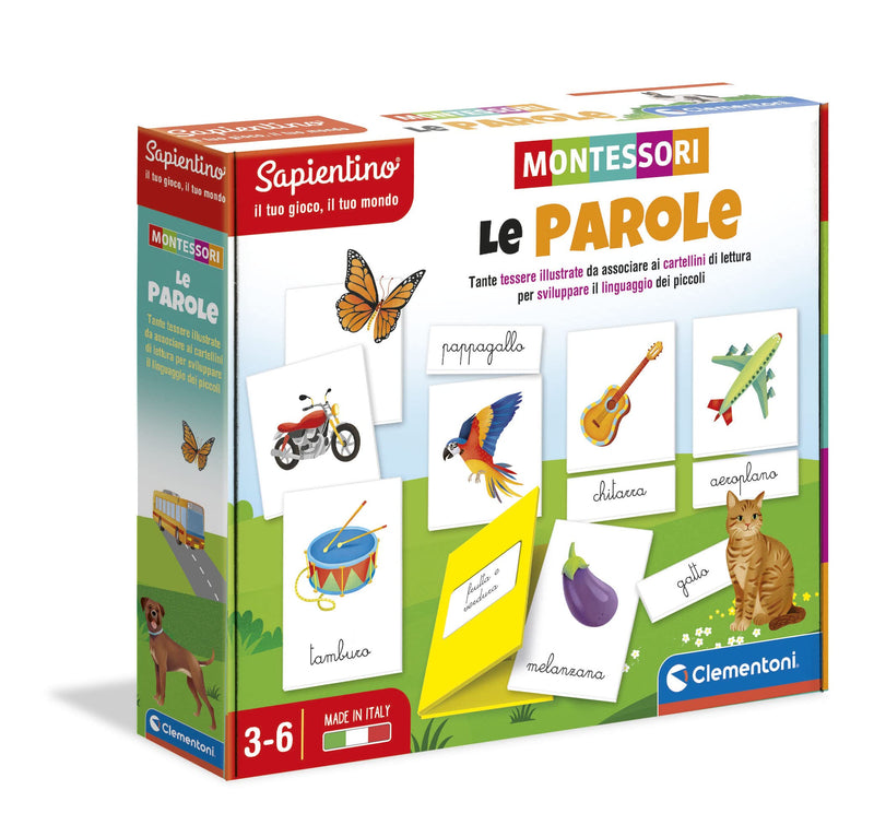 Clementoni- Sapientino Palabras Montessori 3 años, Juego Educativo para Aprender a Leer, Desarrollo lenguaje con método nomenclatura – Fabricado en Italia, Multicolor, Talla única (16362