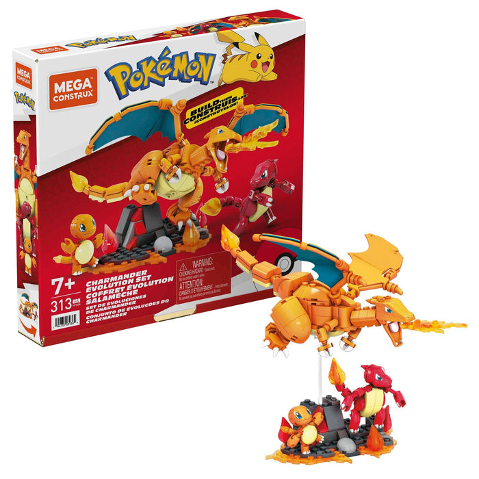 Mega Construx Pokémon Evolución de Charmander 3 Figuras de Bloques de construcción, Juguete para niños +7 años (Mattel HFG06