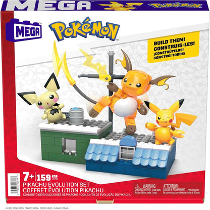 MEGA Pokémon Evoluciones de Pikachu Pack 3 Figuras (Pichu, Pikachu y Raichu) Bloques de construcción, Juguete +7 años (Mattel HKT23