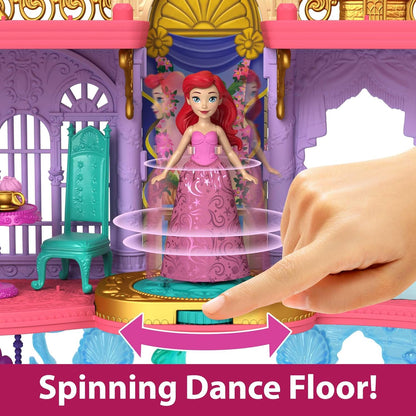 Mattel Disney Princess Ariel's Land & Sea Castle, Includes Ariel Doll with Red Hair and Colour-Changing Mermaid Fin, Flounder Pet, Pool, 10 Doll Accessories, Toys for Ages 3 and Up, Playset, HLW95