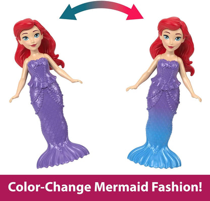 Mattel Disney Princess Ariel's Land & Sea Castle, Includes Ariel Doll with Red Hair and Colour-Changing Mermaid Fin, Flounder Pet, Pool, 10 Doll Accessories, Toys for Ages 3 and Up, Playset, HLW95