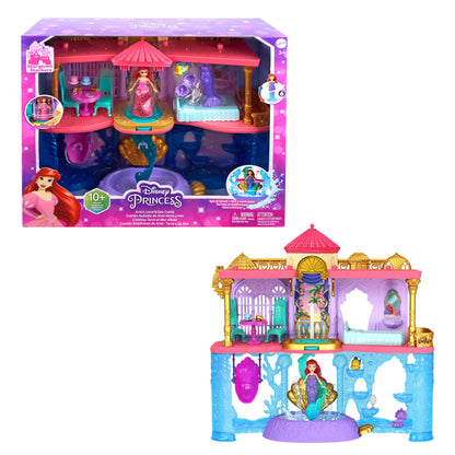 Mattel Disney Princess Ariel's Land & Sea Castle, Includes Ariel Doll with Red Hair and Colour-Changing Mermaid Fin, Flounder Pet, Pool, 10 Doll Accessories, Toys for Ages 3 and Up, Playset, HLW95